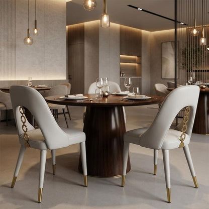 Set of Two Gray and Gold Faux Leather and Stainless Steel Dining Side Chairs