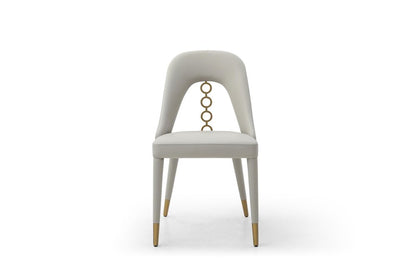 Set of Two Gray and Gold Faux Leather and Stainless Steel Dining Side Chairs