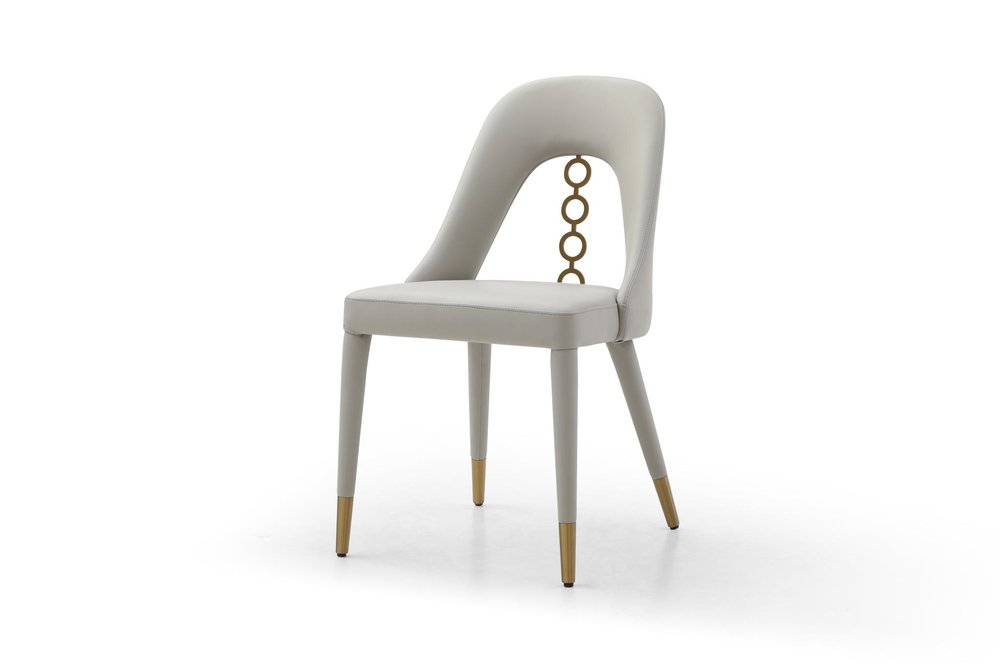 Set of Two Gray and Gold Faux Leather and Stainless Steel Dining Side Chairs