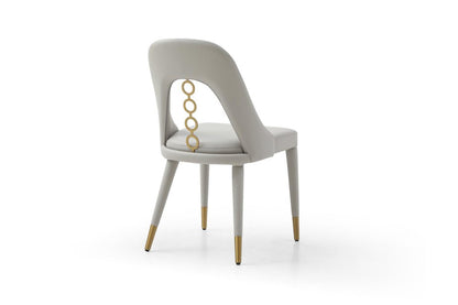 Set of Two Gray and Gold Faux Leather and Stainless Steel Dining Side Chairs