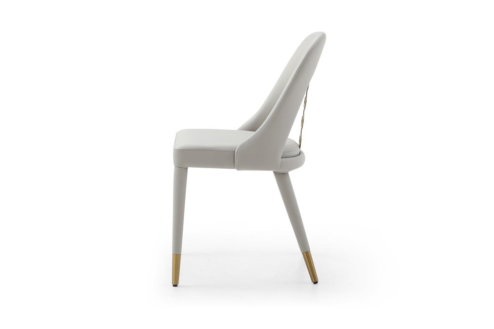 Set of Two Gray and Gold Faux Leather and Stainless Steel Dining Side Chairs