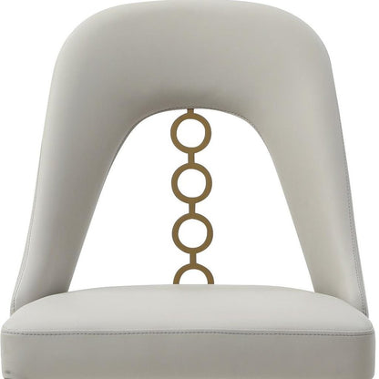 Set of Two Gray and Gold Faux Leather and Stainless Steel Dining Side Chairs