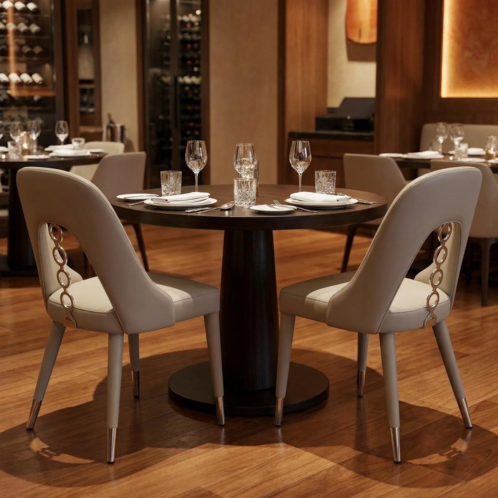 Set of Two Gray and Silver Faux Leather and Stainless Steel Dining Side Chairs