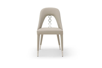 Set of Two Gray and Silver Faux Leather and Stainless Steel Dining Side Chairs