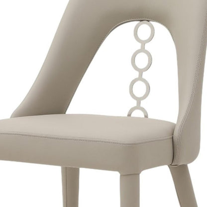 Set of Two Gray and Silver Faux Leather and Stainless Steel Dining Side Chairs