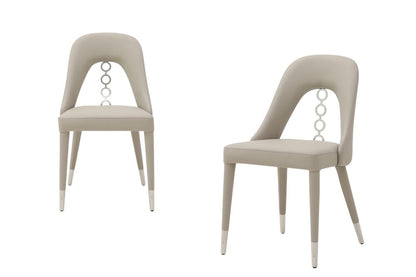 Set of Two Gray and Silver Faux Leather and Stainless Steel Dining Side Chairs