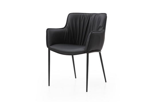 Black Faux Leather and Steel Dining Arm Chair