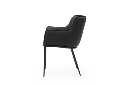 Black Faux Leather and Steel Dining Arm Chair