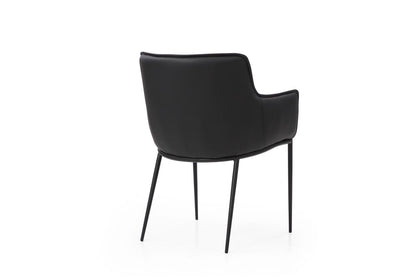 Black Faux Leather and Steel Dining Arm Chair