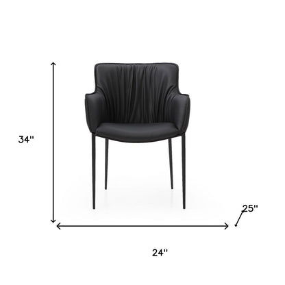Black Faux Leather and Steel Dining Arm Chair