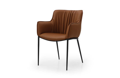 Brown and Black Faux Leather and Steel Dining Arm Chair