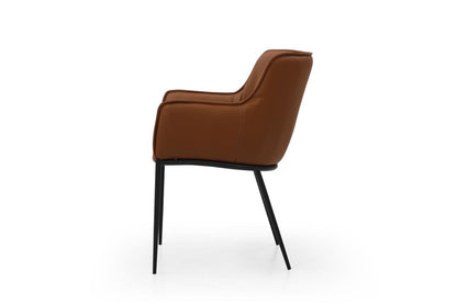 Brown and Black Faux Leather and Steel Dining Arm Chair