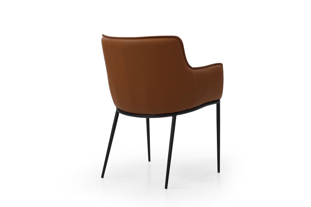 Brown and Black Faux Leather and Steel Dining Arm Chair