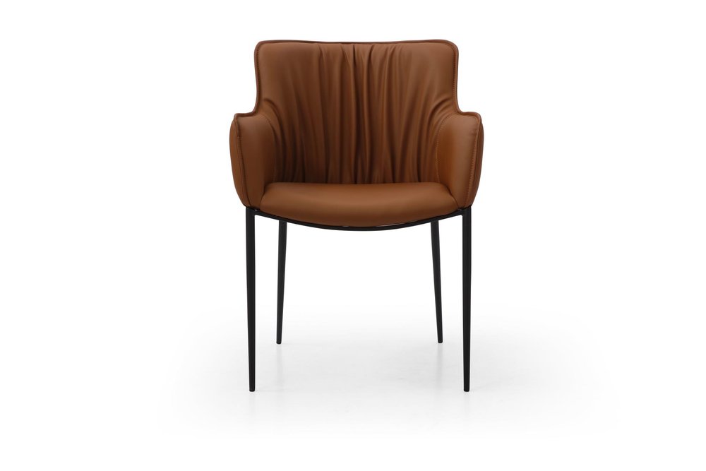 Brown and Black Faux Leather and Steel Dining Arm Chair