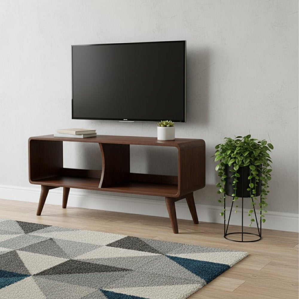 39" Brown Solid Wood Enclosed and Open Storage TV Stand