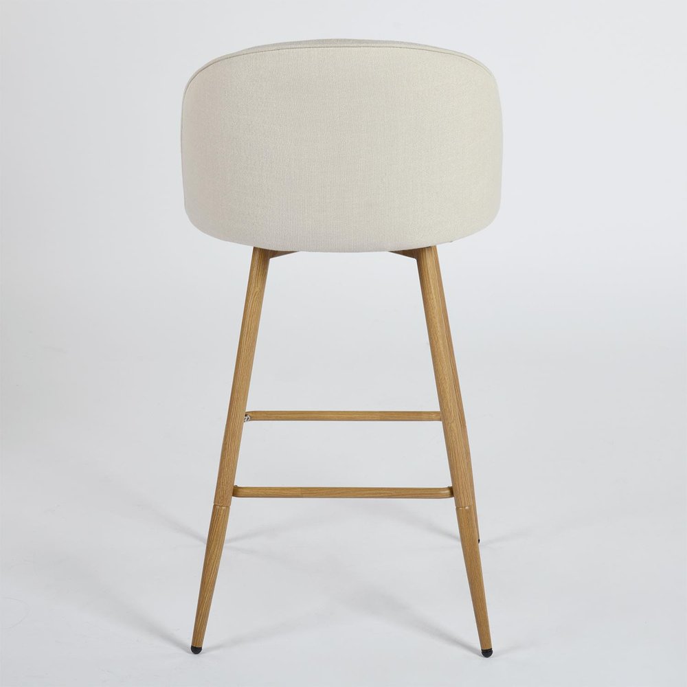 Set of Two 27" Beige And Oak Fabric And Metal Low Back Counter Height Swivel Bar Chairs