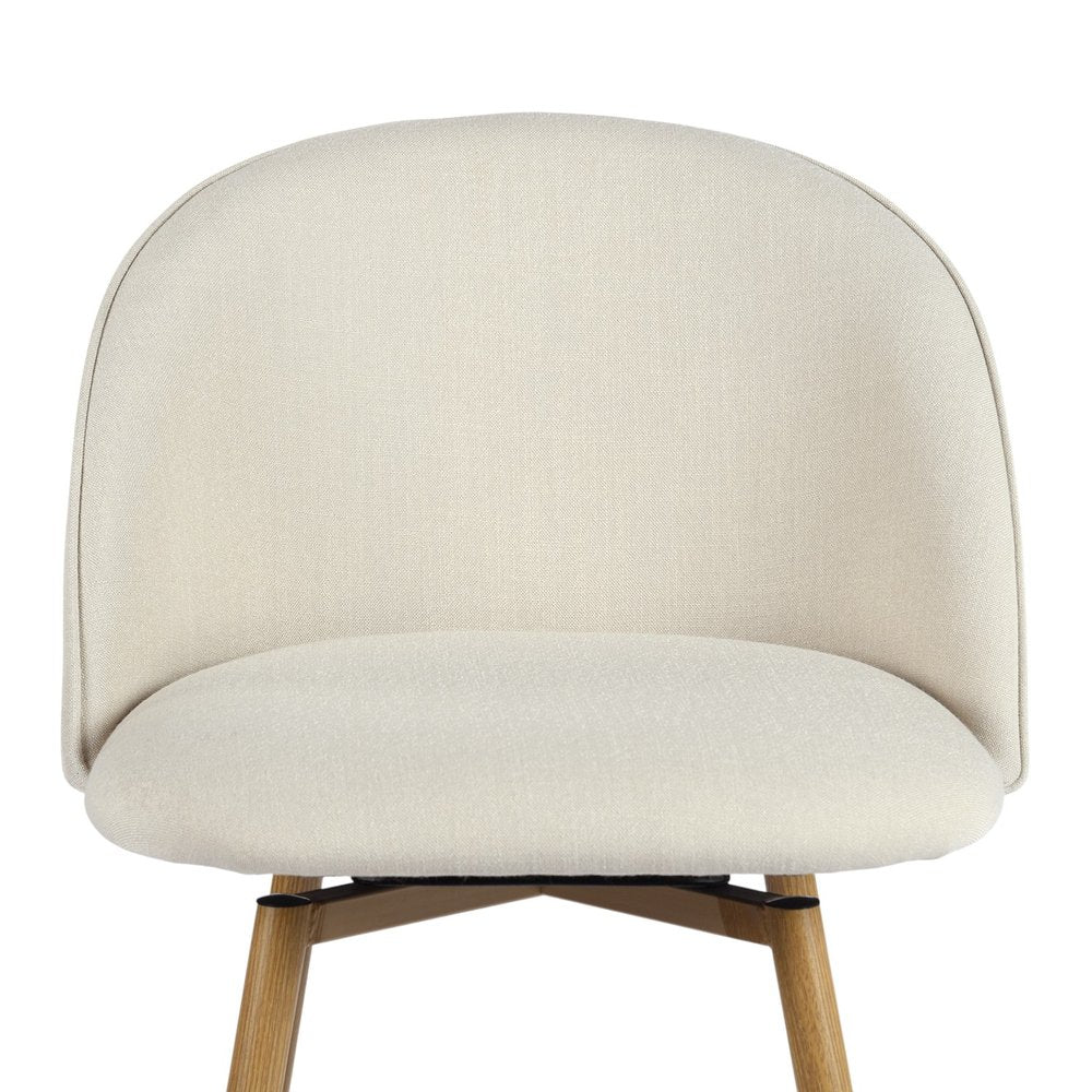 Set of Two 27" Beige And Oak Fabric And Metal Low Back Counter Height Swivel Bar Chairs