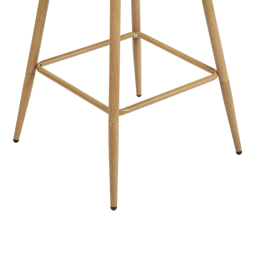 Set of Two 27" Beige And Oak Fabric And Metal Low Back Counter Height Swivel Bar Chairs