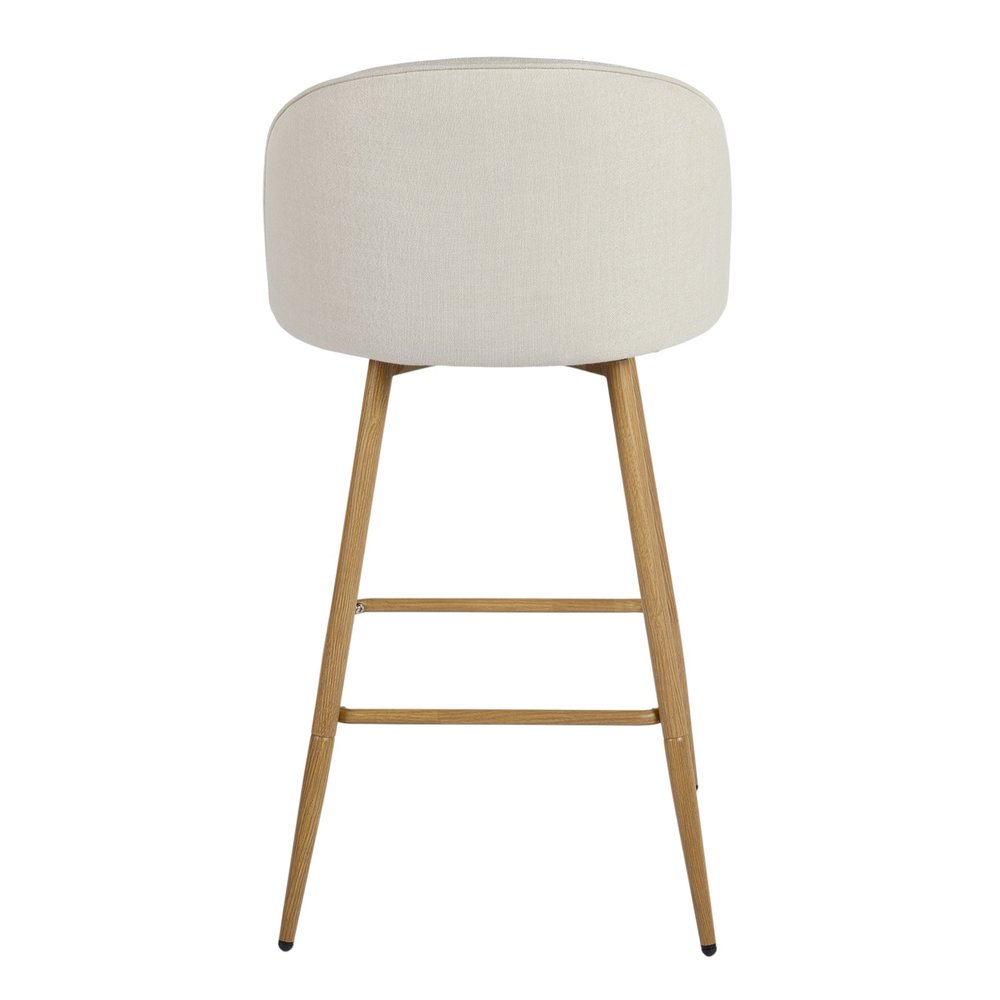 Set of Two 27" Beige And Oak Fabric And Metal Low Back Counter Height Swivel Bar Chairs