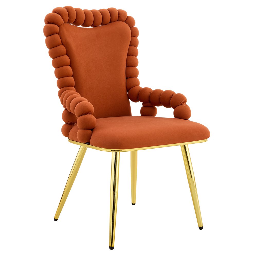Set of Two Brown And Gold Chenille And Metal Dining Arm Chairs