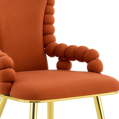 Set of Two Brown And Gold Chenille And Metal Dining Arm Chairs