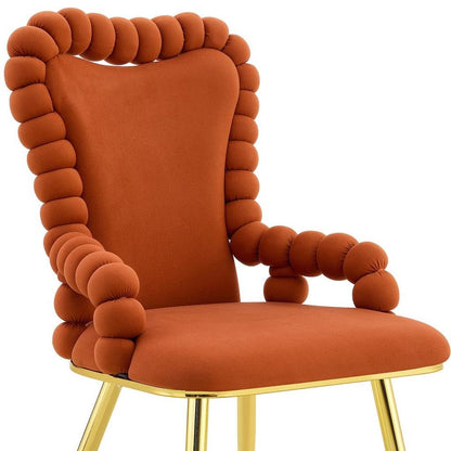 Set of Two Brown And Gold Chenille And Metal Dining Arm Chairs