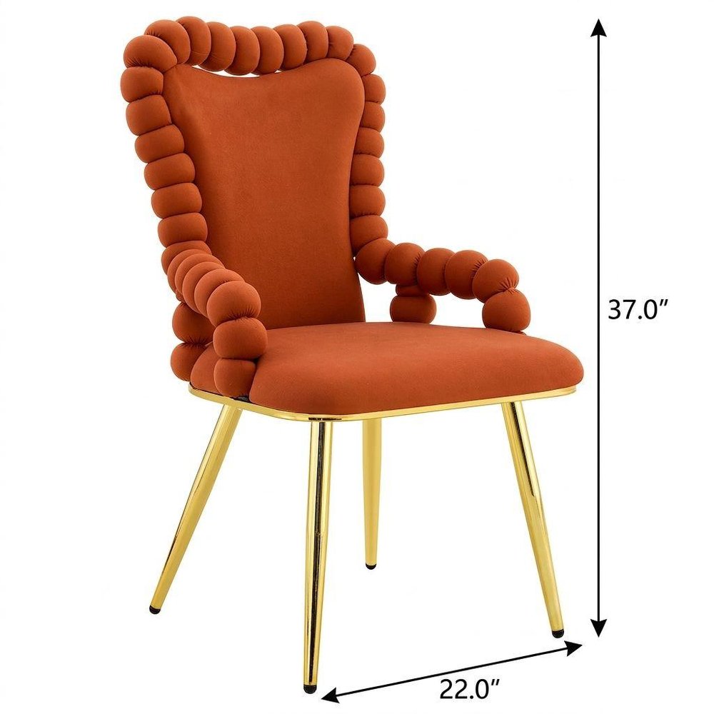 Set of Two Brown And Gold Chenille And Metal Dining Arm Chairs
