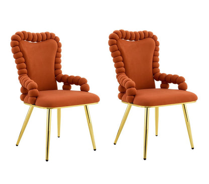 Set of Two Brown And Gold Chenille And Metal Dining Arm Chairs