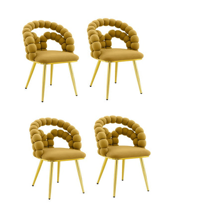 Set of Four Yellow And Gold Velvet And Metal Open Back Dining Side Chairs