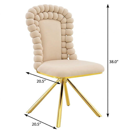 Set of Two Beige And Gold Velvet And Metal Dining Side Chairs