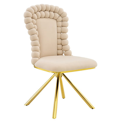 Set of Two Beige And Gold Velvet And Metal Dining Side Chairs
