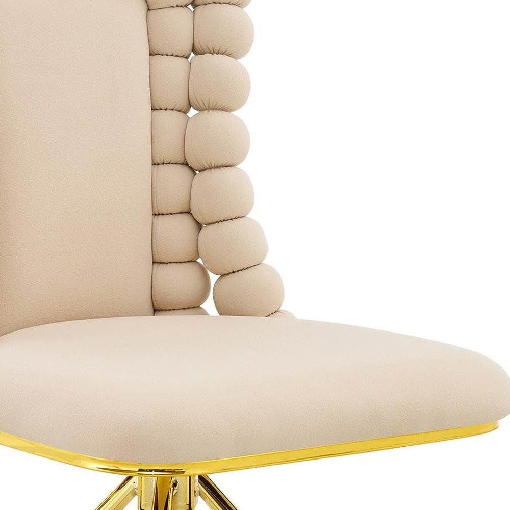 Set of Two Beige And Gold Velvet And Metal Dining Side Chairs