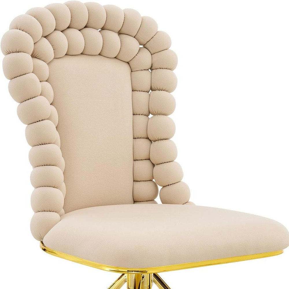 Set of Two Beige And Gold Velvet And Metal Dining Side Chairs