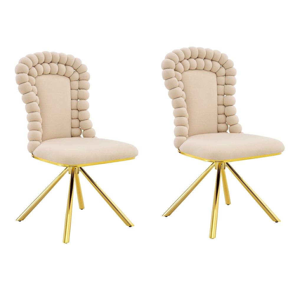 Set of Two Beige And Gold Velvet And Metal Dining Side Chairs