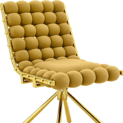 Set of Two Beige and Black Bubble Tufted Microfiber Dining Side Chairs