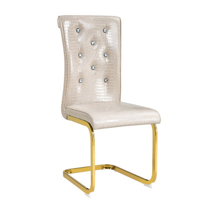 Set of Four Beige And Gold Tufted Faux Leather And Metal Dining Side Chairs