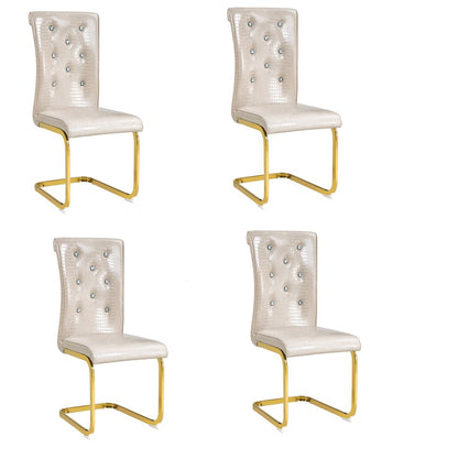 Set of Four Beige And Gold Tufted Faux Leather And Metal Dining Side Chairs
