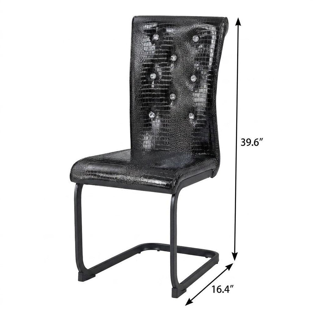 Set of Four Black Tufted Faux Leather And Metal Dining Side Chairs