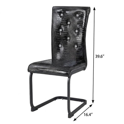 Set of Four Black Tufted Faux Leather And Metal Dining Side Chairs