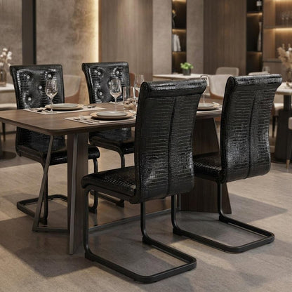 Set of Four Black Tufted Faux Leather And Metal Dining Side Chairs
