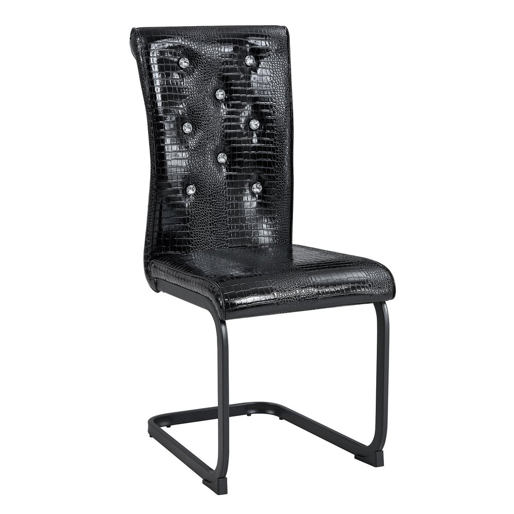 Set of Four Black Tufted Faux Leather And Metal Dining Side Chairs
