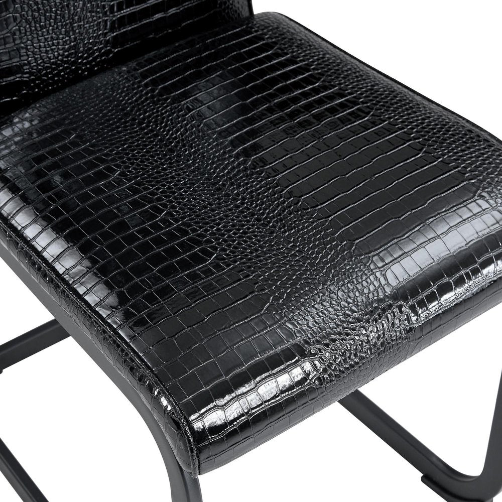 Set of Four Black Tufted Faux Leather And Metal Dining Side Chairs