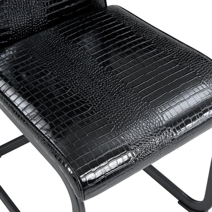 Set of Four Black Tufted Faux Leather And Metal Dining Side Chairs