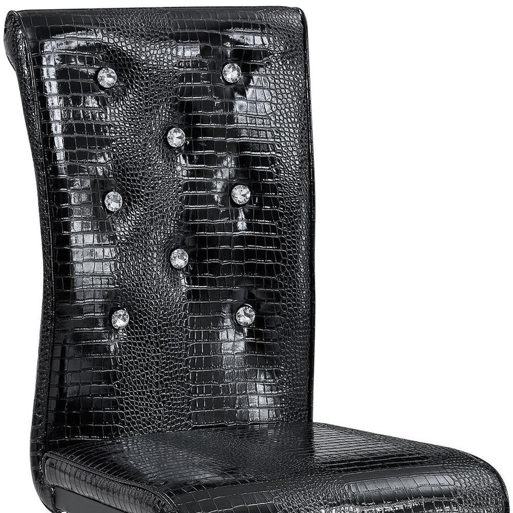 Set of Four Black Tufted Faux Leather And Metal Dining Side Chairs