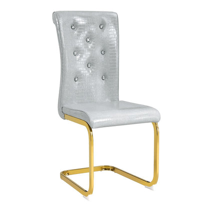 Set of Two Gray And Gold Tufted Faux Leather And Metal Dining Side Chairs