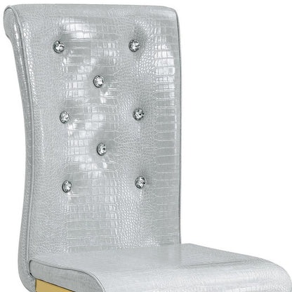 Set of Two Gray And Gold Tufted Faux Leather And Metal Dining Side Chairs