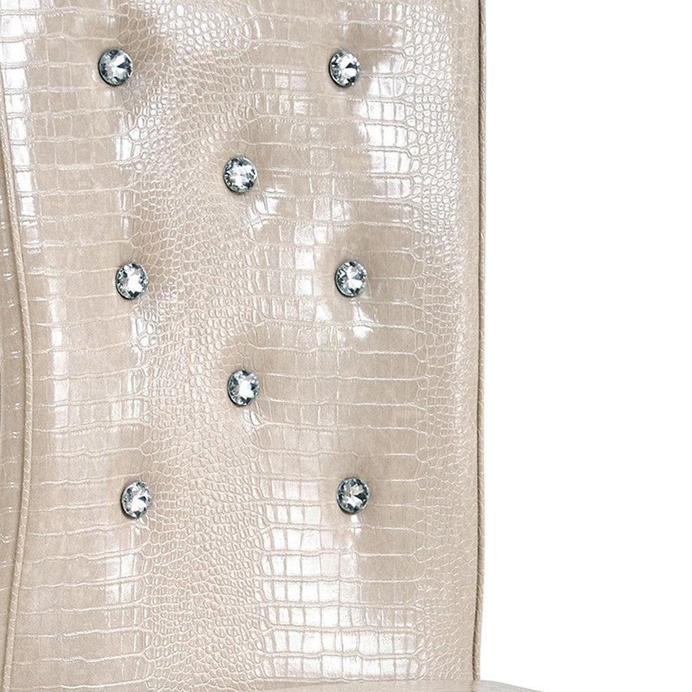Set of Two Beige And Silver Faux Leather And Metal Dining Side Chairs