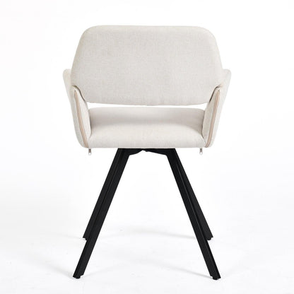 Set of Two Beige and Black Fabric and Steel Dining Arm Chairs
