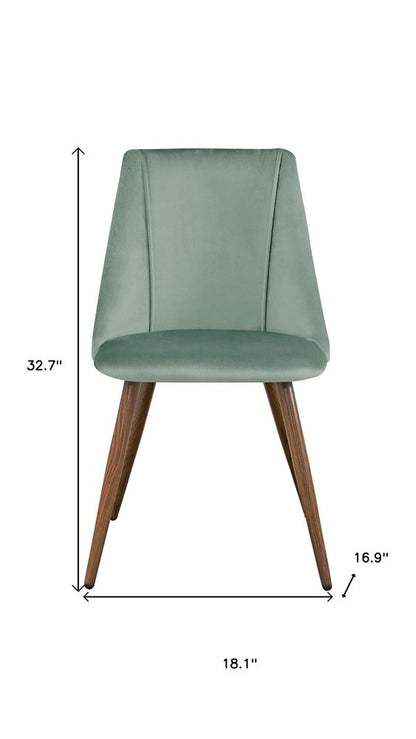 Set of Two Green and Brown Velvet and Steel Dining Side Chairs