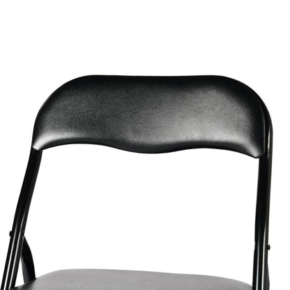 Set of Two Black Faux Leather and Steel Folding Chairs